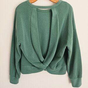 Green Twist Back Cropped Sweatshirt Soft Brushed Pullover Top Boho